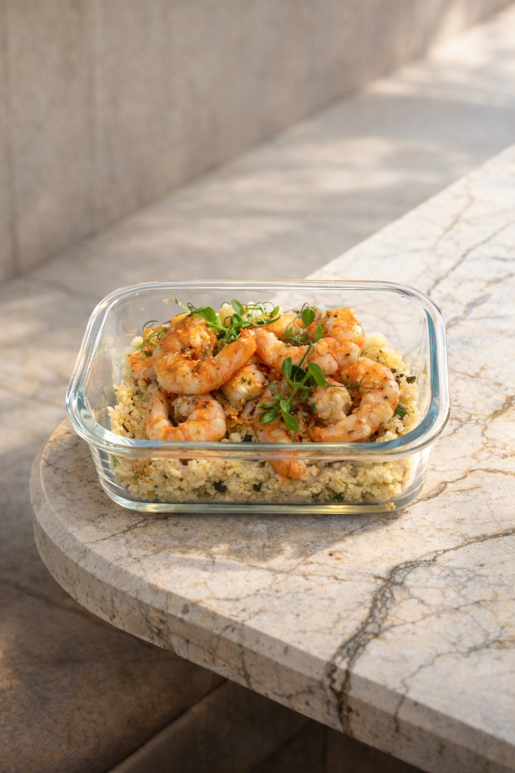 Shrimp with cauliflower and couscous by Chef Pecan